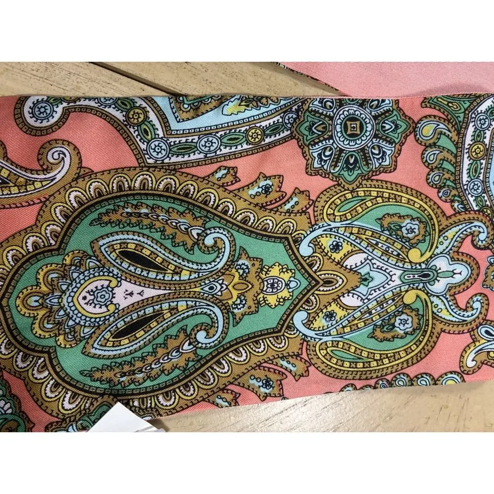 NWT Talbots 100% Silk Skinny Scarf Twilly Paisley Scarf Pink Teal Orange Boho